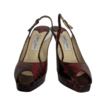 Jimmy Choo Black/Red Patent Open Toe Slingback Platform Pumps Size 39.5 - Image 2