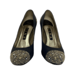 Gina Navy Blue Crystal Embellished Satin Round Toe Pumps Size 38 - Image 2