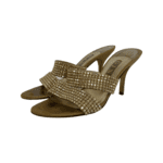 Gina Gold Leather Crystal Embellished Open Toe Mule Size 38.5
