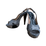 Sergio Rossi Metallic Canvas Peep Toe Slingback Platform Sandals Size 37.5