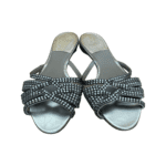 Gina Silver Leather Crystal Embellished Flat Slides Size 42 - Image 5