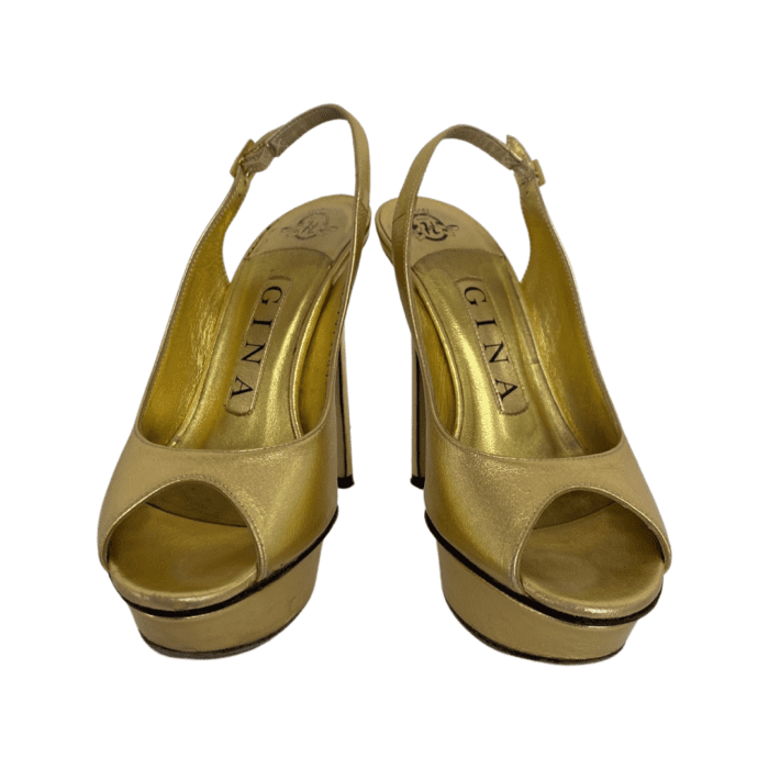 Gina Metallic Gold Leather Slingback Open Toe Sandals Size 35 - Image 2