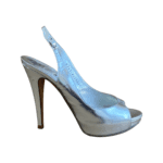Gina Metallic Silver Leather Slingback Open Toe Sandals Size 37.5 - Image 2