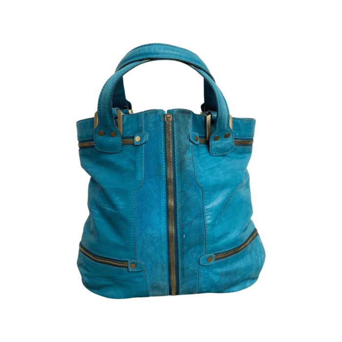 Jimmy Choo Turquoise Suede Leather Mona Tote - Image 5