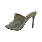 Gianvito Rossi Shimmery Silver Leather Peep Toe Mules Size 38 - Image 4