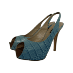Le Silla Turquoise Croc Embossed Leather Slingback Open Toe Platform Sandals Size 38