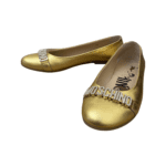 Moschino Gold Metallic Leather Logo Embellished Ballet Flats Size 38 - Image 2
