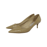 Jimmy Choo Nude Patent Leather Allure Kitten Heel Pointed Toe Pumps Size 37.5