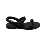 Valentino Black Leather Sandals with Floral Embellishments Size 38.5 - Image 5