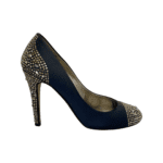 Gina Navy Blue Crystal Embellished Satin Round Toe Pumps Size 38 - Image 5