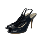 Gucci Navy Blue Patent Leather Peep Toe Slingback Sandals Size 41