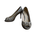 Gucci Metallic Textured Leather-iridescent Horsebit Peep Toe Pumps Size 36.5 - Image 2