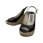 Jimmy Choo Black Patent Leather and Rope Open Toe Wedge Size 38 - Image 2