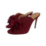 Aquazzura Burgundy Canvas Lily Of The Valley Mules Size 37.5