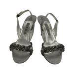Gina Silver Leather Crystal Embellished Naomi Slingback Sandals Size 38 - Image 2