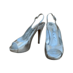 Gina Metallic Silver Leather Slingback Open Toe Sandals Size 37.5 - Image 3