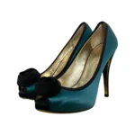 Valentino Green/Black Satin Rose Embellished Peep Toe Pumps Size 38