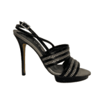 Gina Black Leather Crystal Embellished Slingback Open Toe Sandals Size 38.5 - Image 4