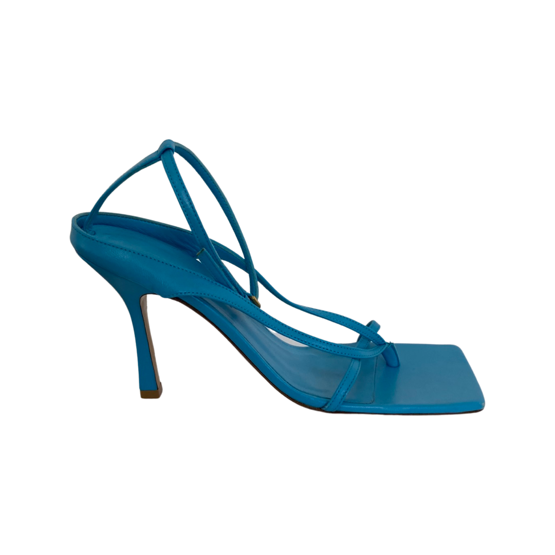 Bottega Veneta Blue Leather Square Toe Ankle Strap Sandals Size 40 - Image 4