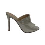 Gianvito Rossi Shimmery Silver Leather Peep Toe Mules Size 38 - Image 5