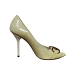 Gucci Off White Patent Leather Open Toe Horsebit Pumps Size 39.5 - Image 3
