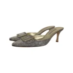 Manolo Blahnik Light Grey Leather Maysale Pointed Toe Mules Size 42