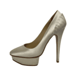 Charlotte Olympia White Satin Paloma Fan-Pleat Platform Pumps Size 39 - Image 4
