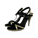 Gucci Gold and Black Suede Leather Sandals Size 38