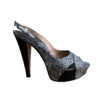 Sergio Rossi Metallic Canvas Peep Toe Slingback Platform Sandals Size 37.5 - Image 4