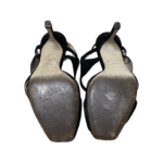 Emporio Armani Black Velvet Leather Platform Sandals Size 37.5 - Image 4