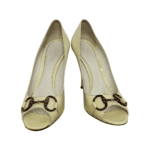 Gucci Off White Patent Leather Open Toe Horsebit Pumps Size 39.5 - Image 2