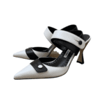 Manolo Blahnik White & Black Leather M Zoilos Sandals Size 38.5 - Image 2