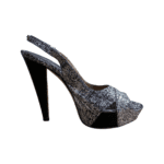 Sergio Rossi Metallic Canvas Peep Toe Slingback Platform Sandals Size 37.5 - Image 6