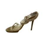 Gina Gold Leather Crystal Embellished Cross Ankle Strap Sandals Size 40 - Image 6