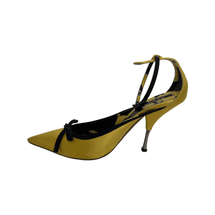 Rochas Yellow Bow Embellished Satin Pumps Size 38 - Image 6