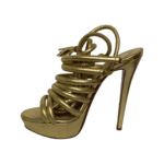 Christian Louboutin Gold Metallic Leather Strappy Platform Sandals with Tassels Size 37.5 - Image 3