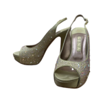 Gina Green Satin Crystal Embellished Peep Toe Slingback Sandals Size 39 - Image 2