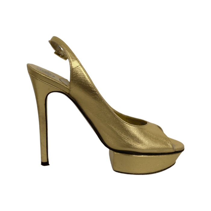 Gina Metallic Gold Leather Slingback Open Toe Sandals Size 35 - Image 3