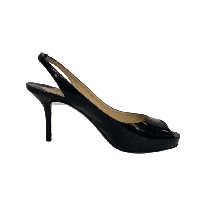 Christian Louboutin Navy Blue Patent Peep Toe Slingback Sandals Size 39 - Image 3