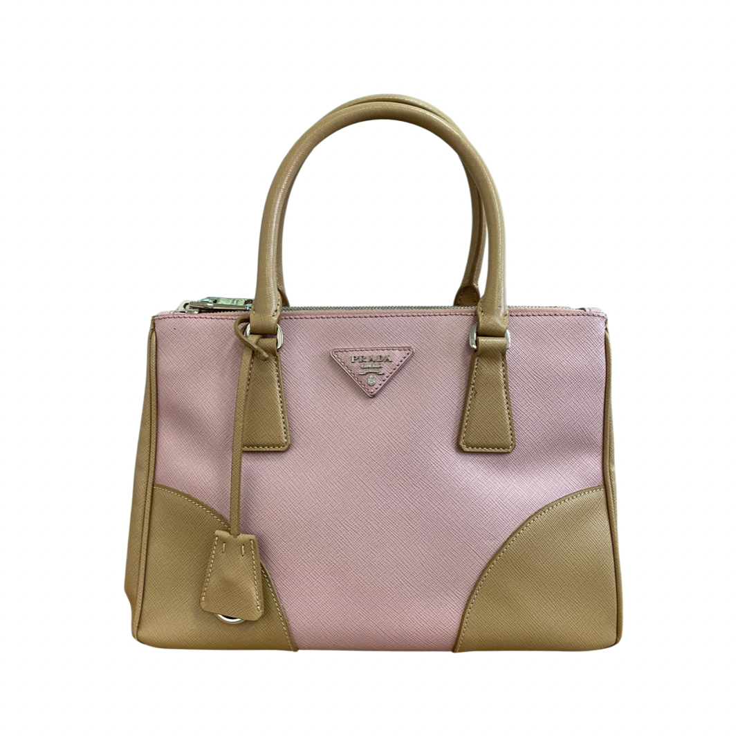 Prada Pink and Brown Saffiano Small Double Zip Tote