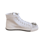 Miu Miu White Crystal Embellished Cotton Gabardine Booties Size 36 - Image 4