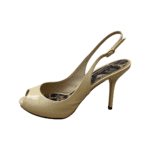 Dolce and Gabbana Beige Patent Leather Slingback Peep Toe Sandals Size 37 - Image 5