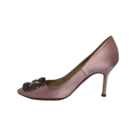 Manolo Blahnik Pink Satin Hangisi Crystal Embellished Pointed Toe Pumps Size 37 - Image 6