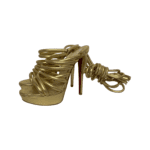 Christian Louboutin Gold Metallic Leather Strappy Platform Sandals with Tassels Size 37.5 - Image 9
