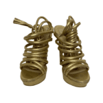 Christian Louboutin Gold Metallic Leather Strappy Platform Sandals with Tassels Size 37.5 - Image 2