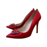 Sarah Jessica Parker Red Satin Crystal Embellished Thea Pumps Size 36.5