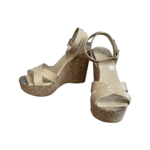 Jimmy Choo Nude Patent and Cork Papyrus Wedge Sandals Size 38.5 - Image 2