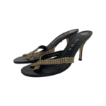 Gina Black Leather Crystal Embellished Mule Size 38.5