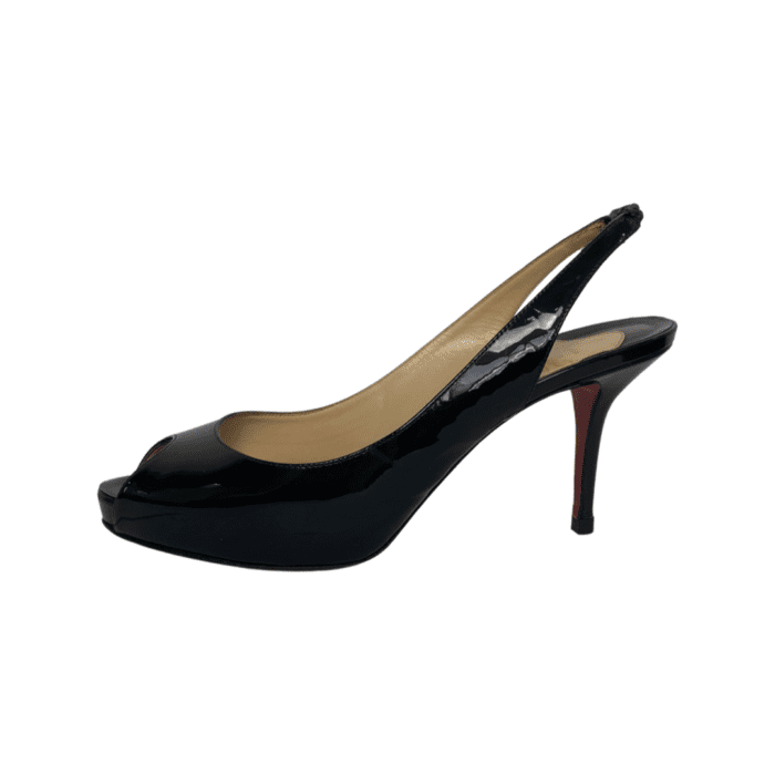 Christian Louboutin Navy Blue Patent Peep Toe Slingback Sandals Size 39 - Image 4