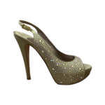 Gina Green Satin Crystal Embellished Peep Toe Slingback Sandals Size 39 - Image 5